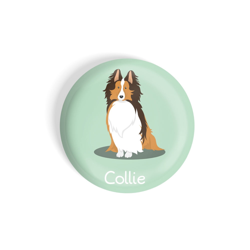 dhcrafts Round Fridge Magnet Green Color Collie Pet Dog Glossy Finish Design Pack of 1 (58 mm)